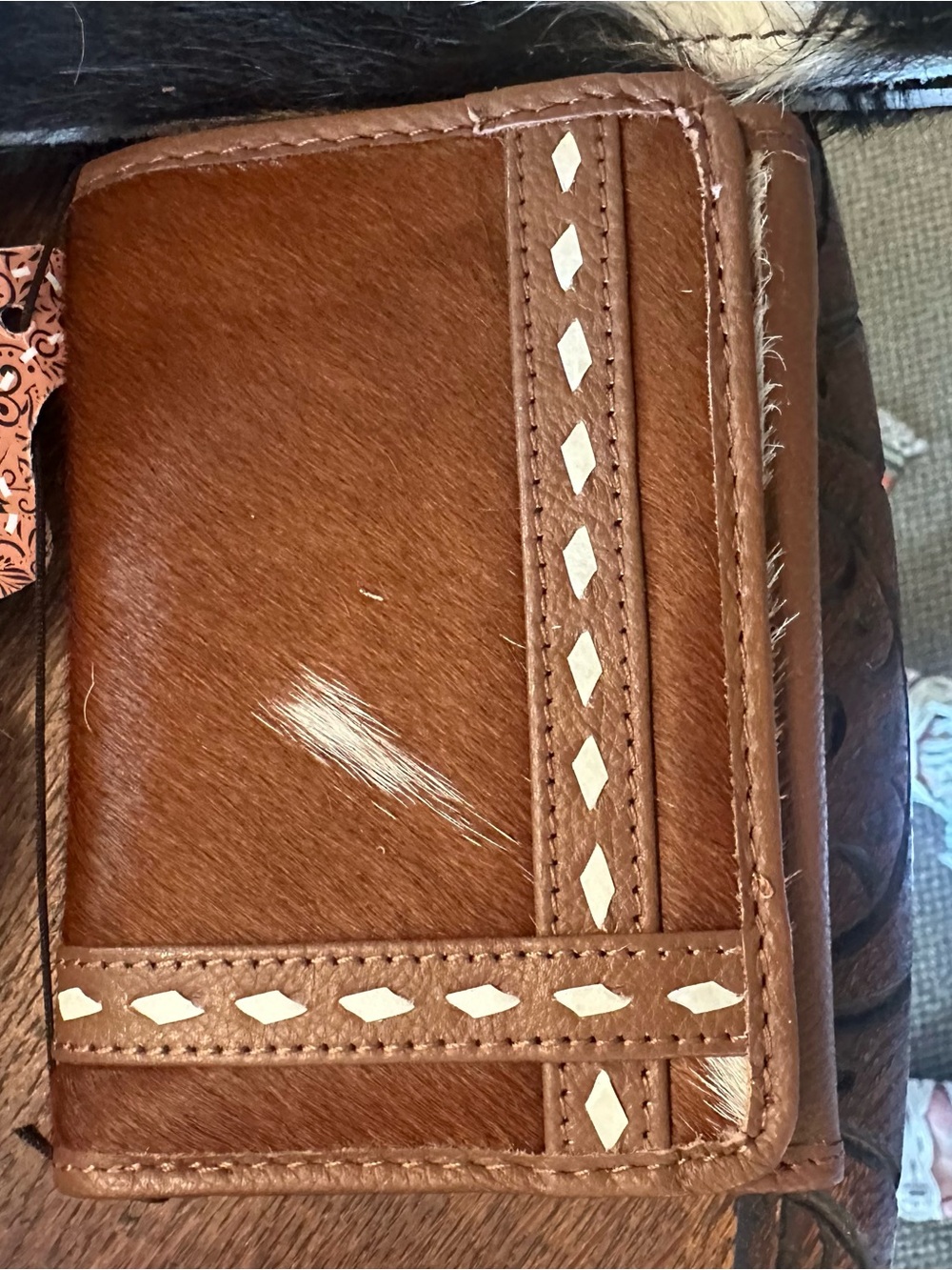 Brown Hair-on Leather Men’s Wallet with White Inlay